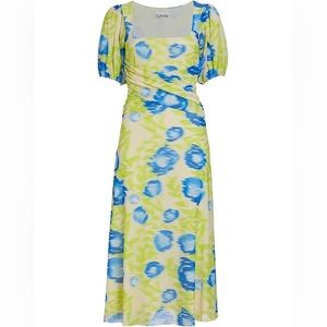 ganni crisscross mesh midi dress